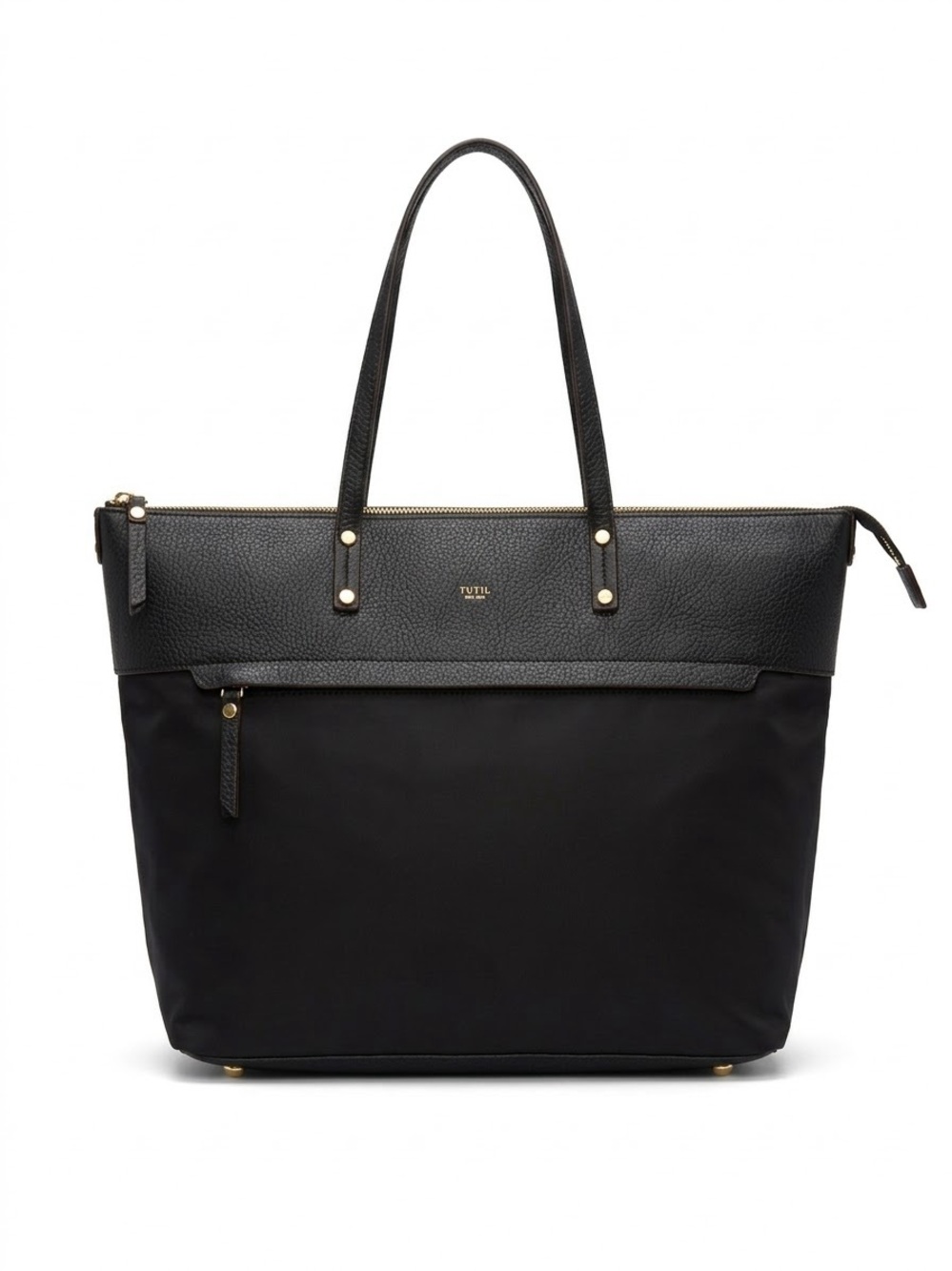 Tutilo New York Black Nylon & Faux Leather Laptop Tote Bag Set With Pouch